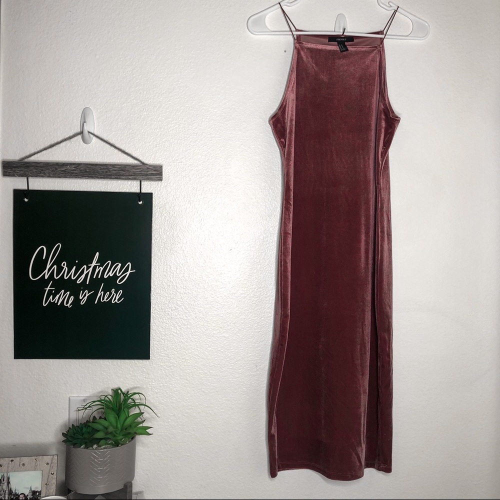 Pink velvet midi dress
